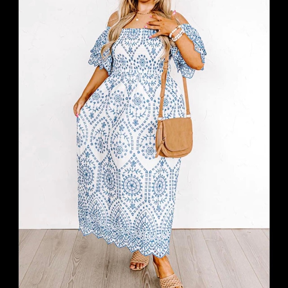 Impressions white and blue maxi dress